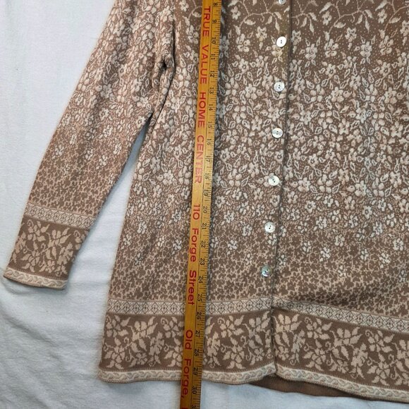 Susan Bristol Long Floral Knit Cardigan Medium Brown Beige Sweater Button Up - Picture 10 of 10